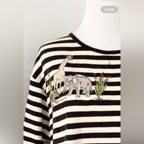 VINTAGE Karen Scott Black and Cream Stripe Zoo Animal Short Sleeve Shirt Size XL - Picture 3 of 4